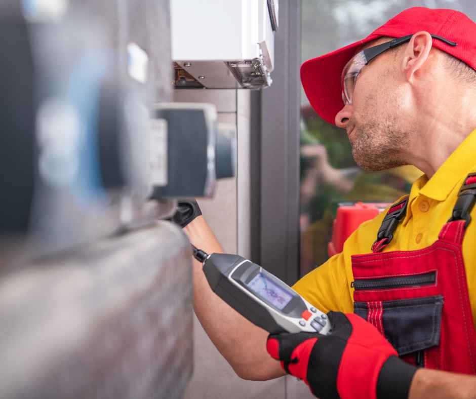 A technician checking for a gas leak